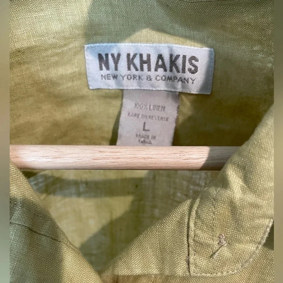 NY Khakis 100% Linen button down shirt size Large - Picture 3 of 3